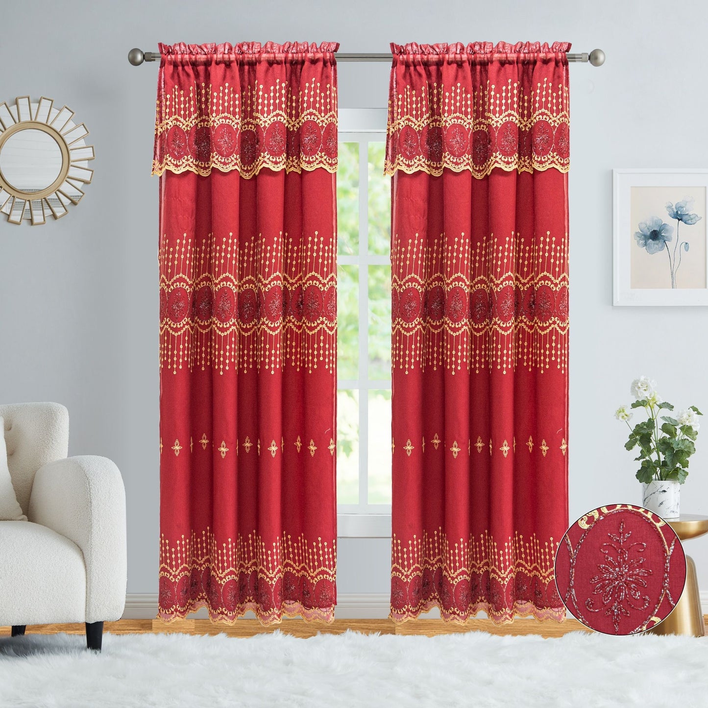 VANESSA EMBROIDERY PANEL-SIZE 54X84 WITH VALANCE AND BACKING