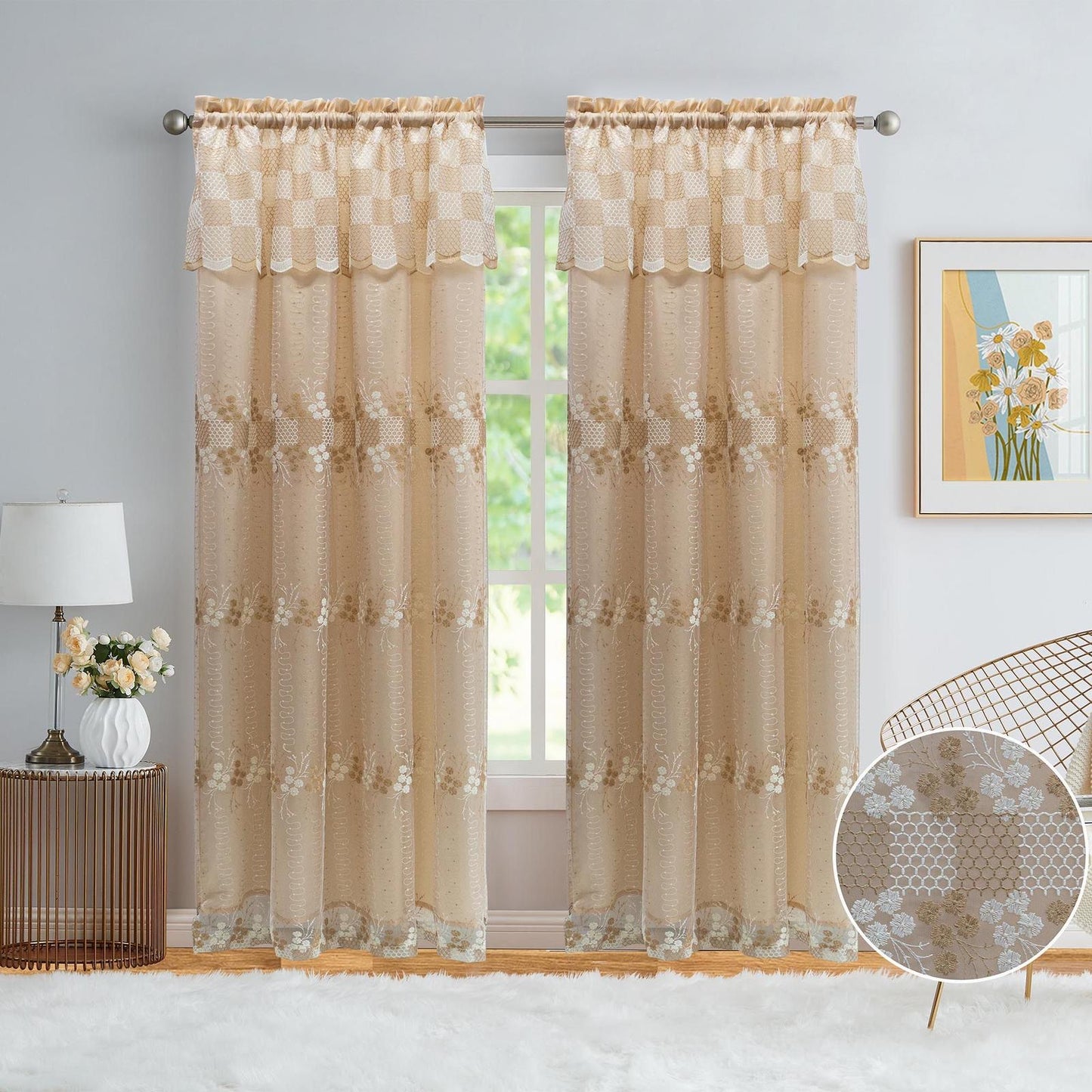 GRYSTAL EMBROIDERY PANEL-SIZE 54X84 WITH VALANCE AND BACKING