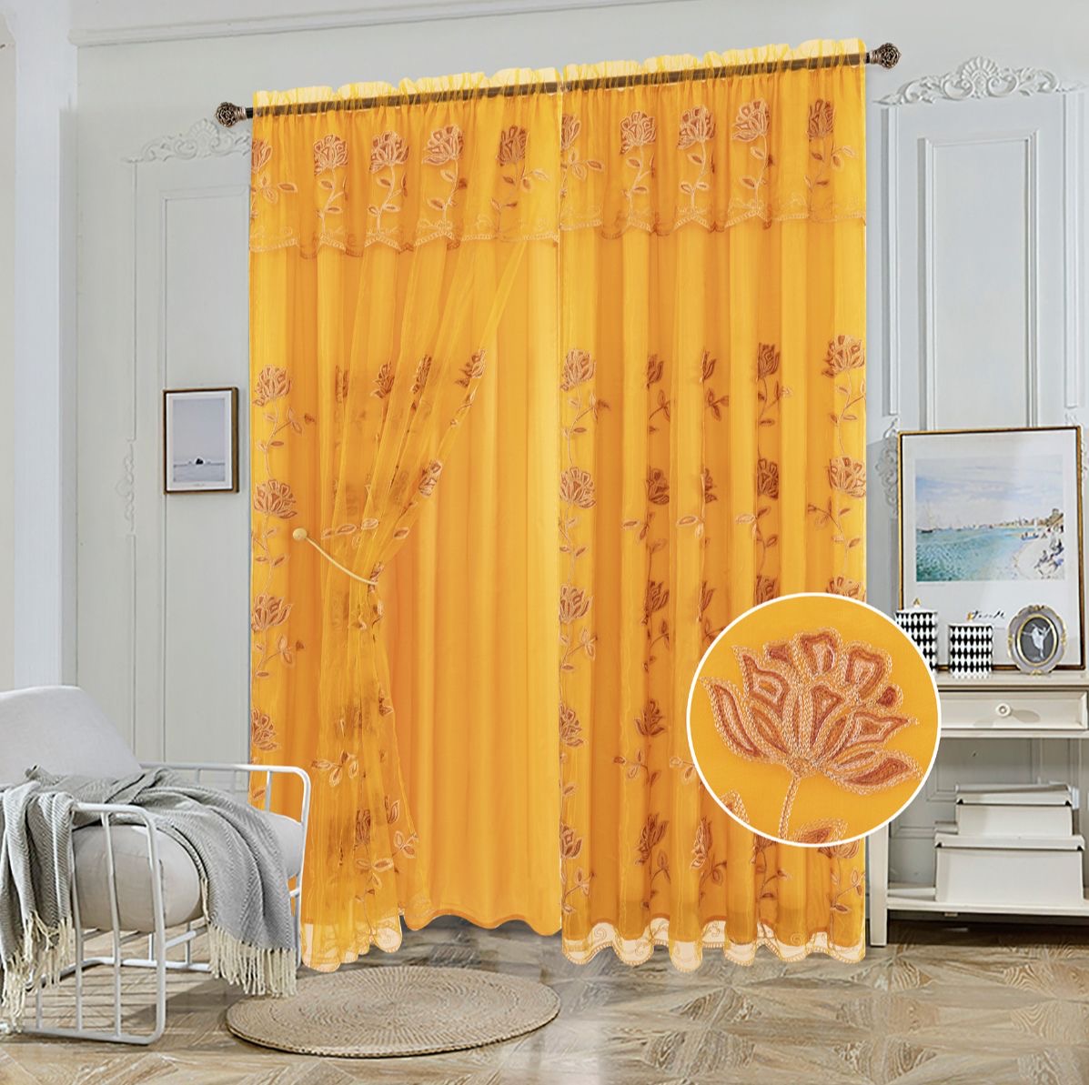 YASMIN EMBROIDERY PANEL-SIZE 54X84 WITH VALANCE AND BACKING