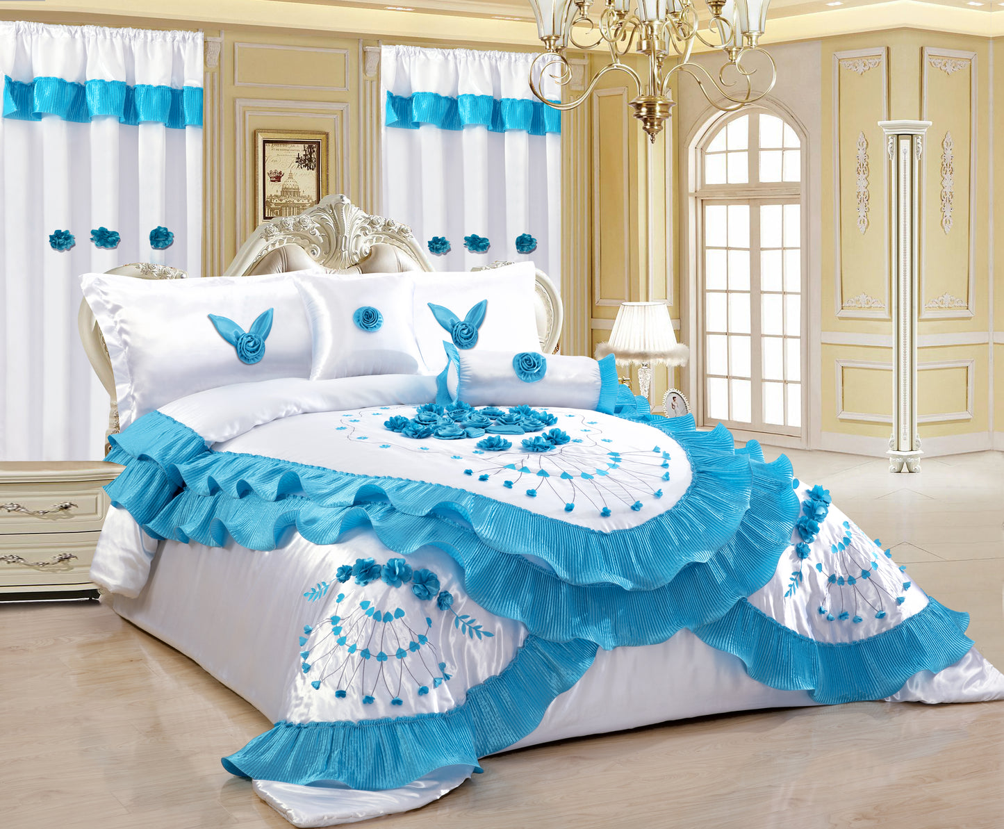 7 PC Luxury Wedding Set With Matching Curtains