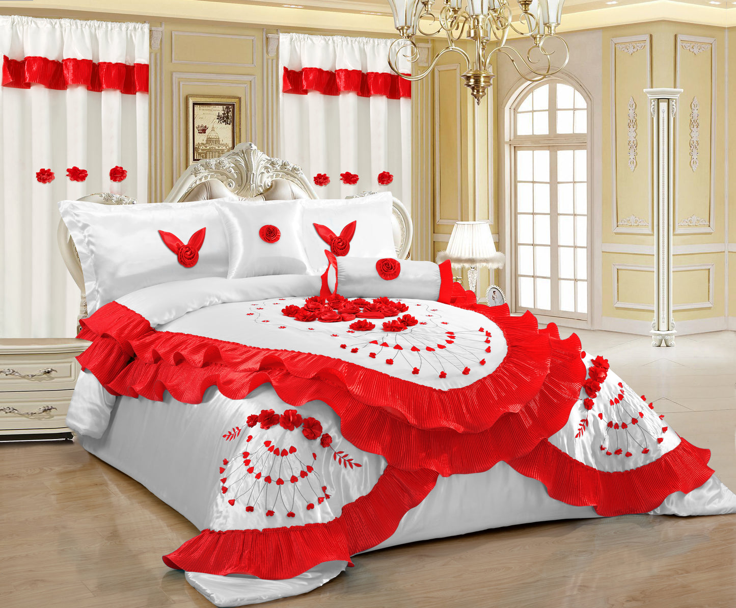 7 PC Luxury Wedding Set With Matching Curtains