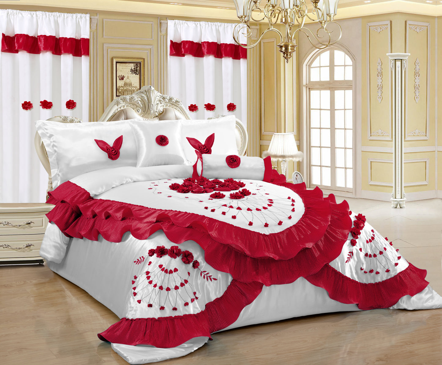 7 PC Luxury Wedding Set With Matching Curtains