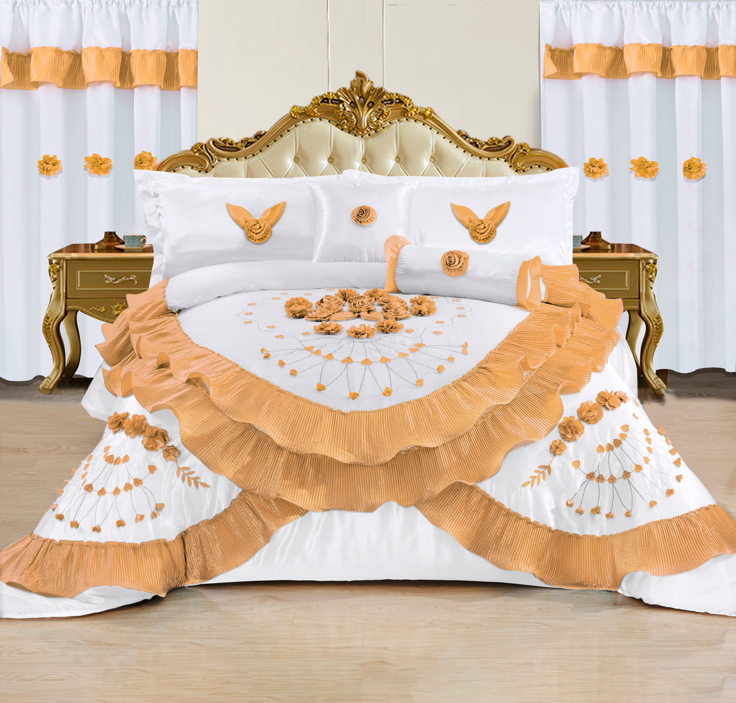 7 PC Luxury Wedding Set With Matching Curtains