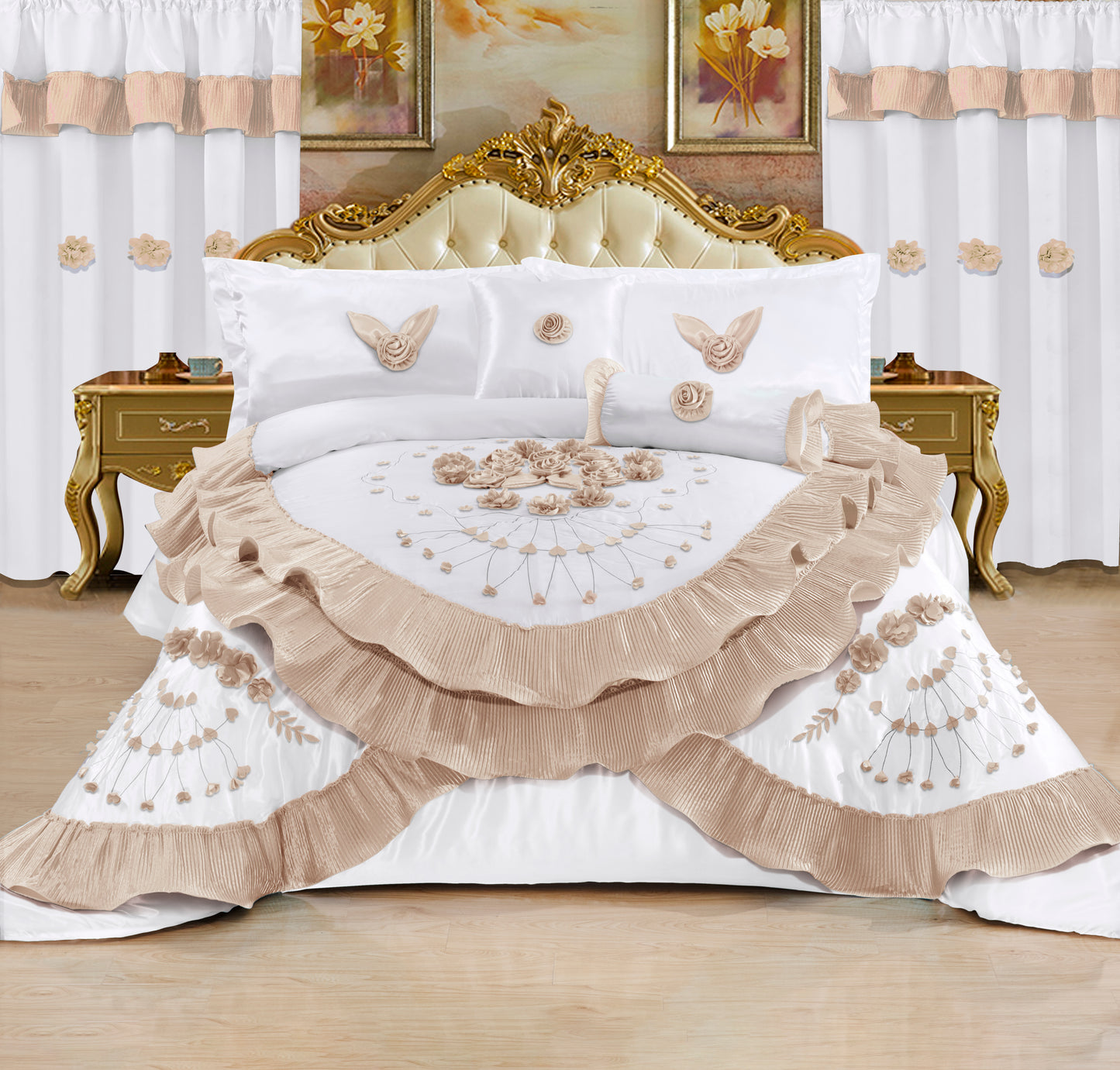 7 PC Luxury Wedding Set With Matching Curtains