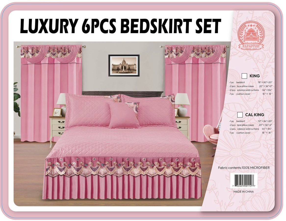 6PC Bedskirt Set With Matching Curtains ( Tou Lumen)