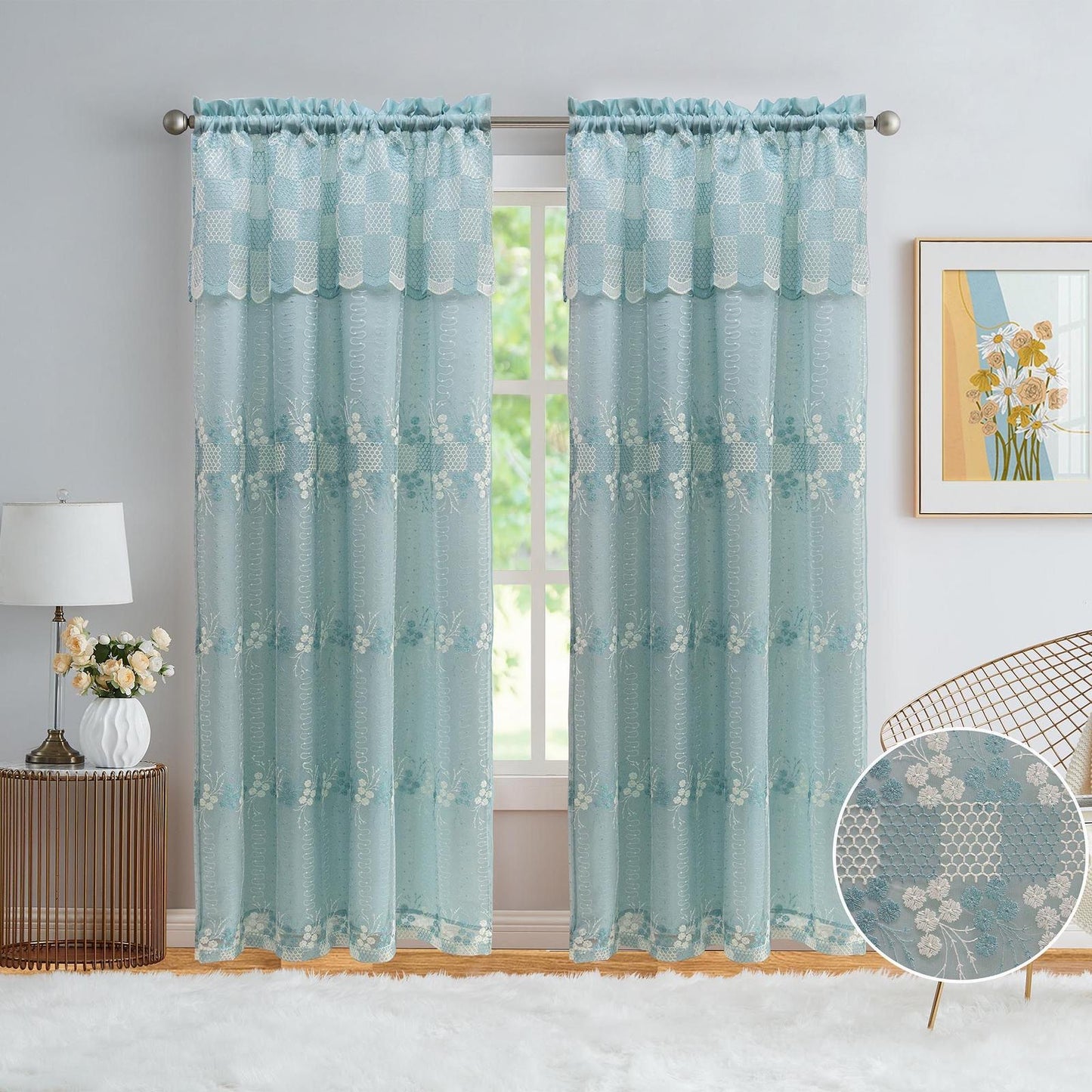 GRYSTAL EMBROIDERY PANEL-SIZE 54X84 WITH VALANCE AND BACKING