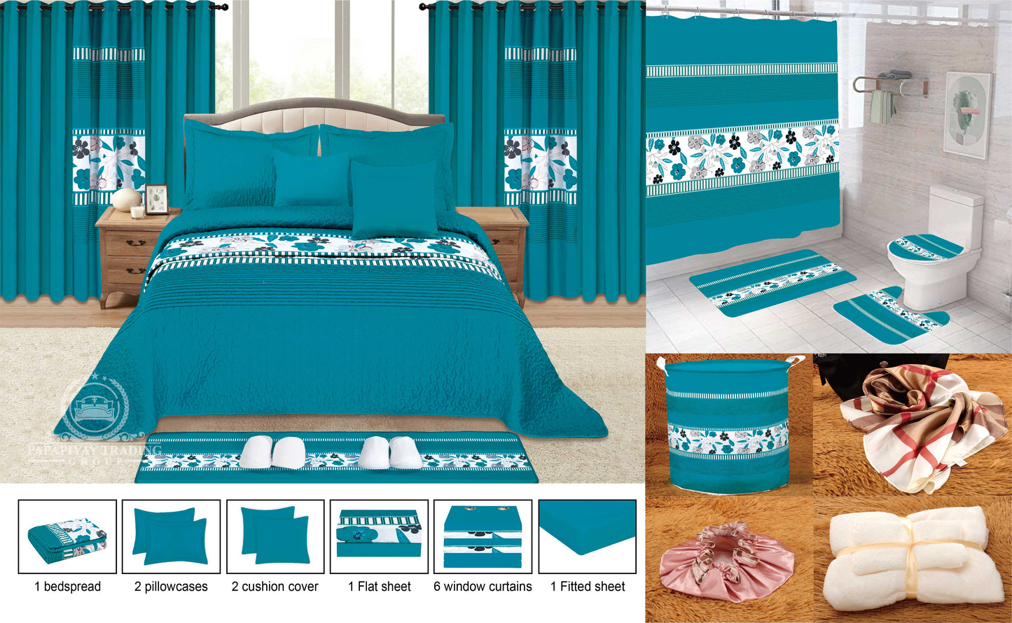 25 Pcs Bedspread With Matching Curtains & Bath Decor