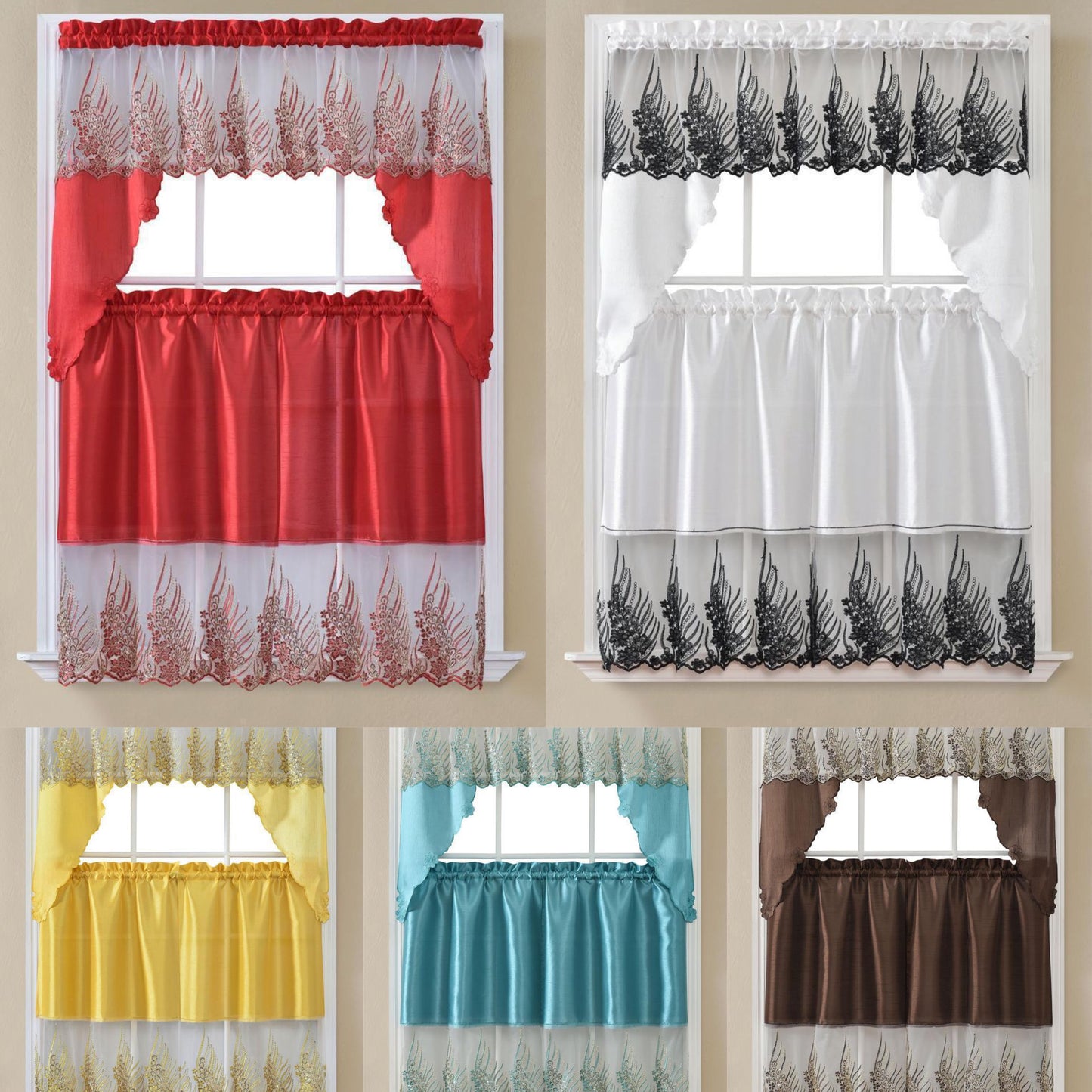 Kitchen Curtains - Embroidered Hand Carved