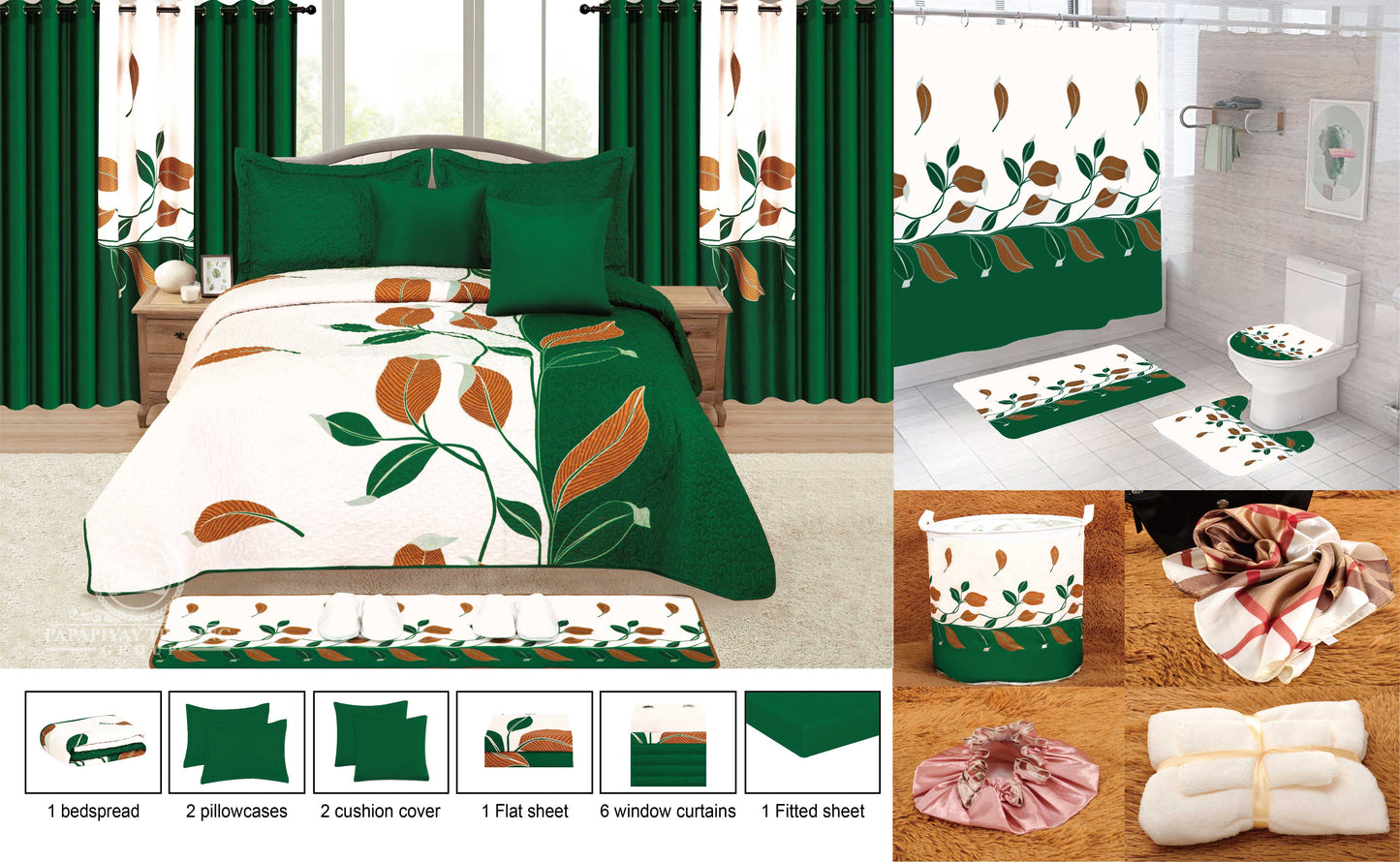 25 Pcs Bedspread With Matching Curtains & Bath Decor