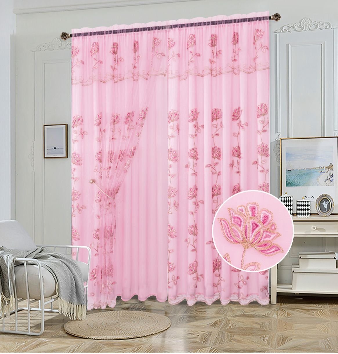 YASMIN EMBROIDERY PANEL-SIZE 54X84 WITH VALANCE AND BACKING