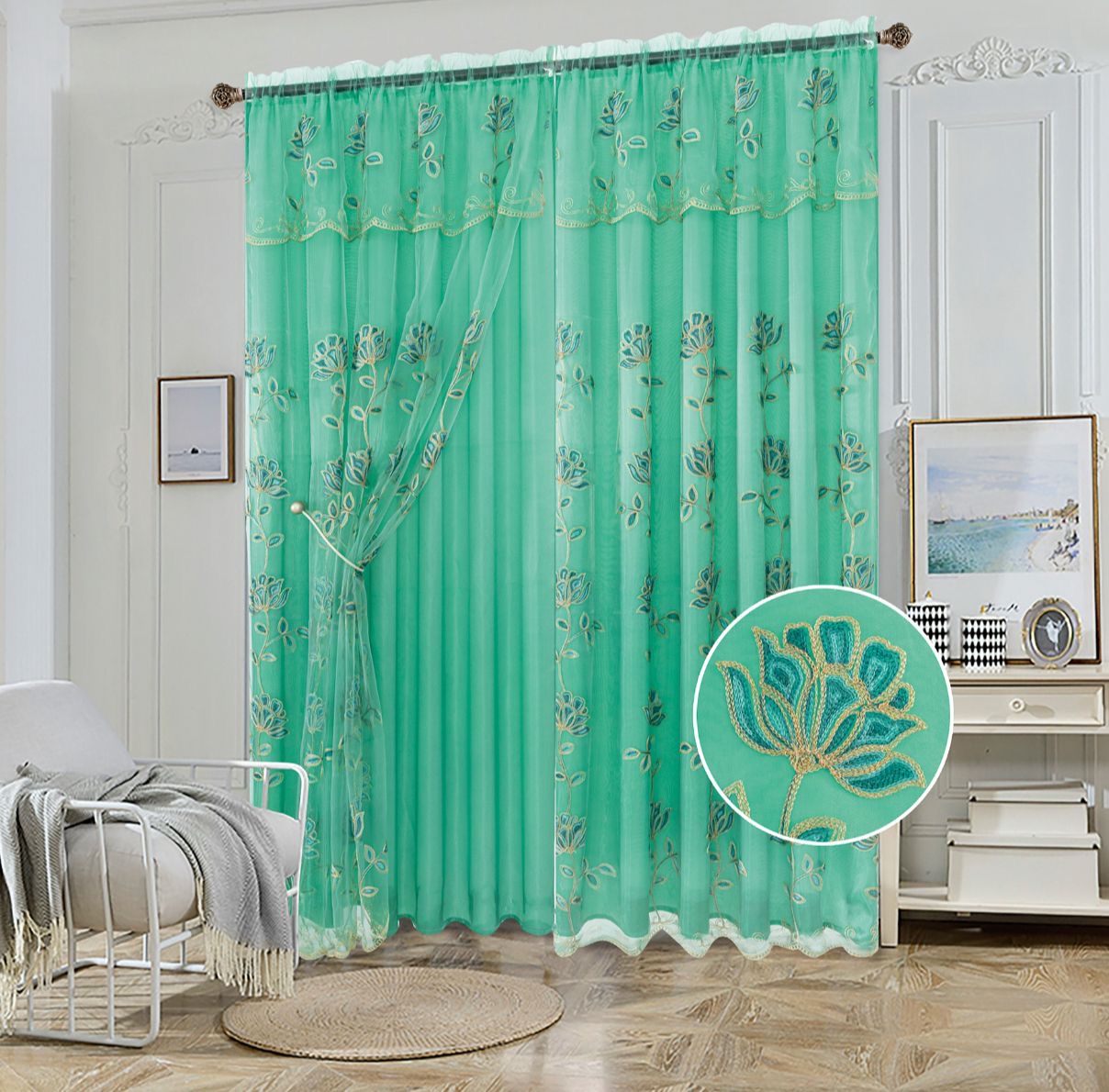 YASMIN EMBROIDERY PANEL-SIZE 54X84 WITH VALANCE AND BACKING