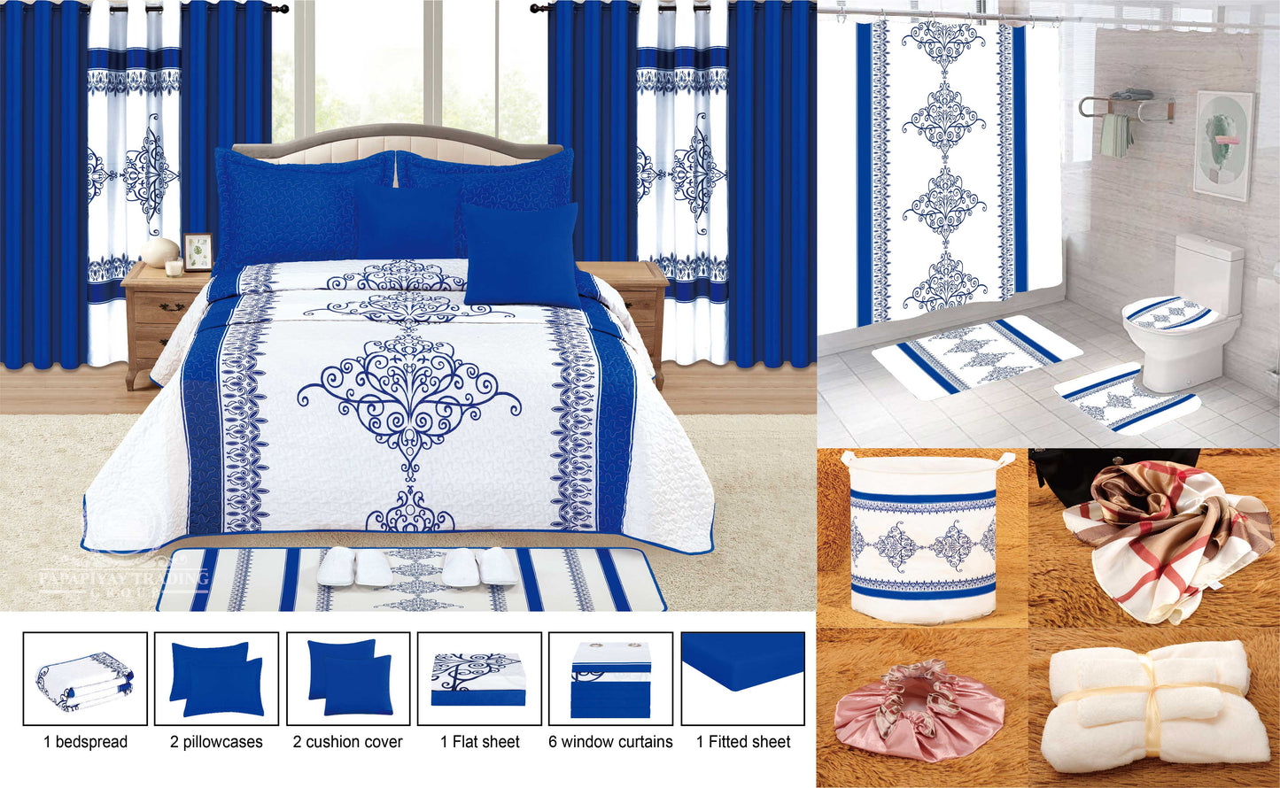 25 Pcs Bedspread With Matching Curtains & Bath Decor