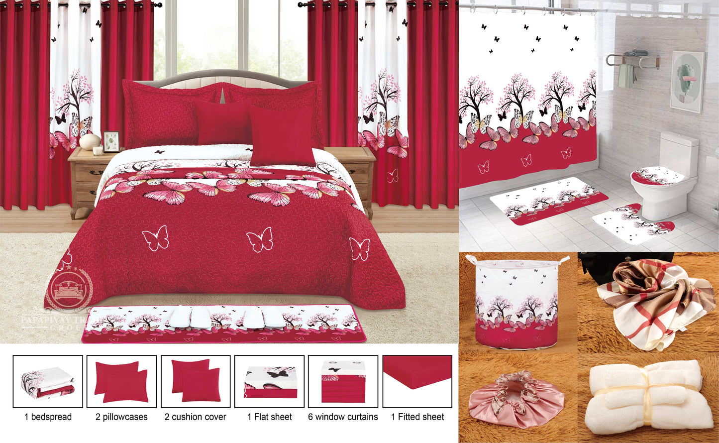 25 Pcs Bedspread With Matching Curtains & Bath Decor