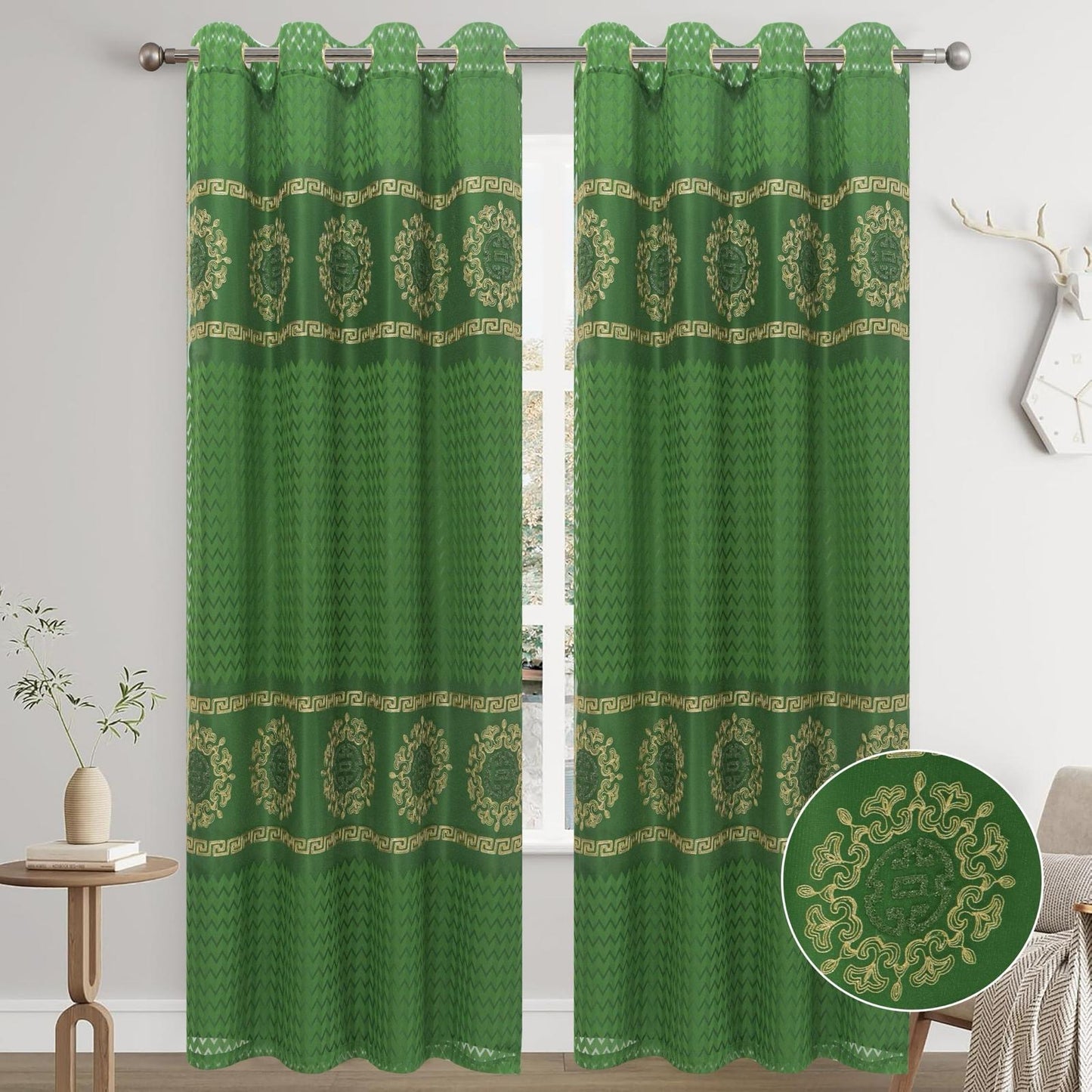 LUCILLE EMBROIDERY SHEER WITH 8 GROMMETS PANEL-SIZE 54X84 WITH BACKING