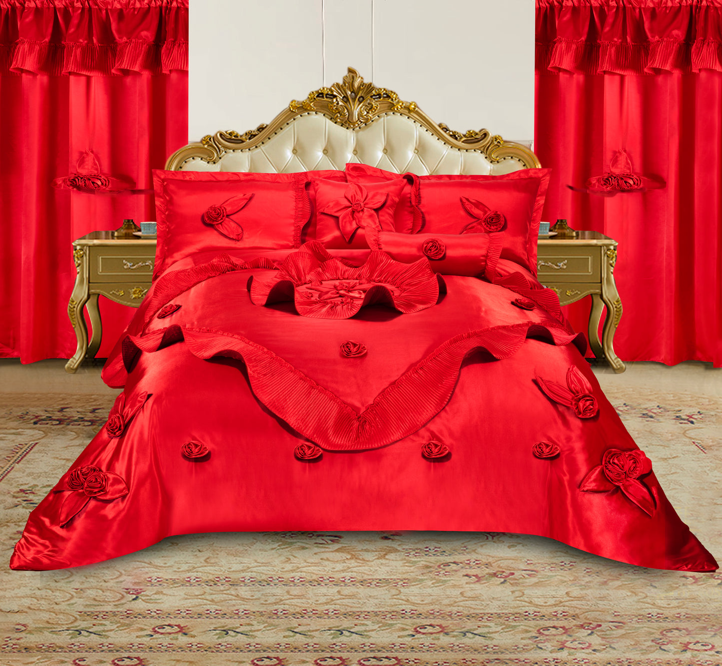 7 PC Luxury Wedding Set With Matching Curtains