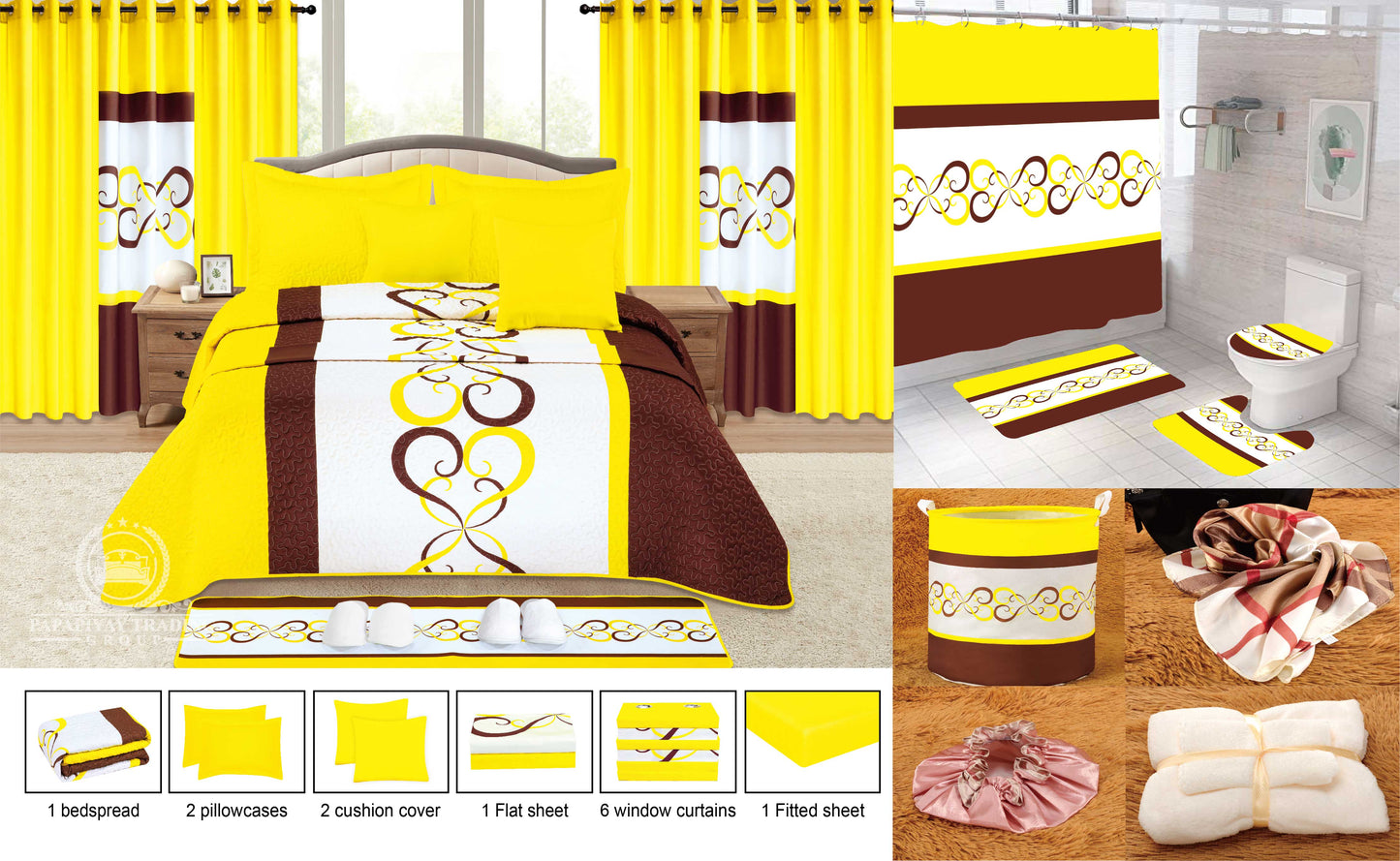 25 Pcs Bedspread With Matching Curtains & Bath Decor