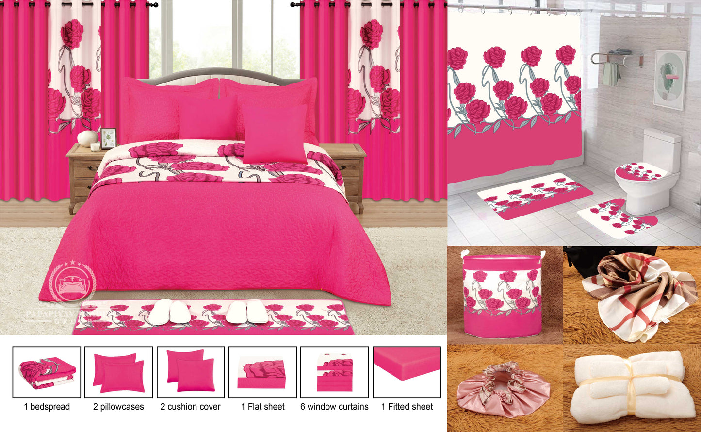 25 Pcs Bedspread With Matching Curtains & Bath Decor