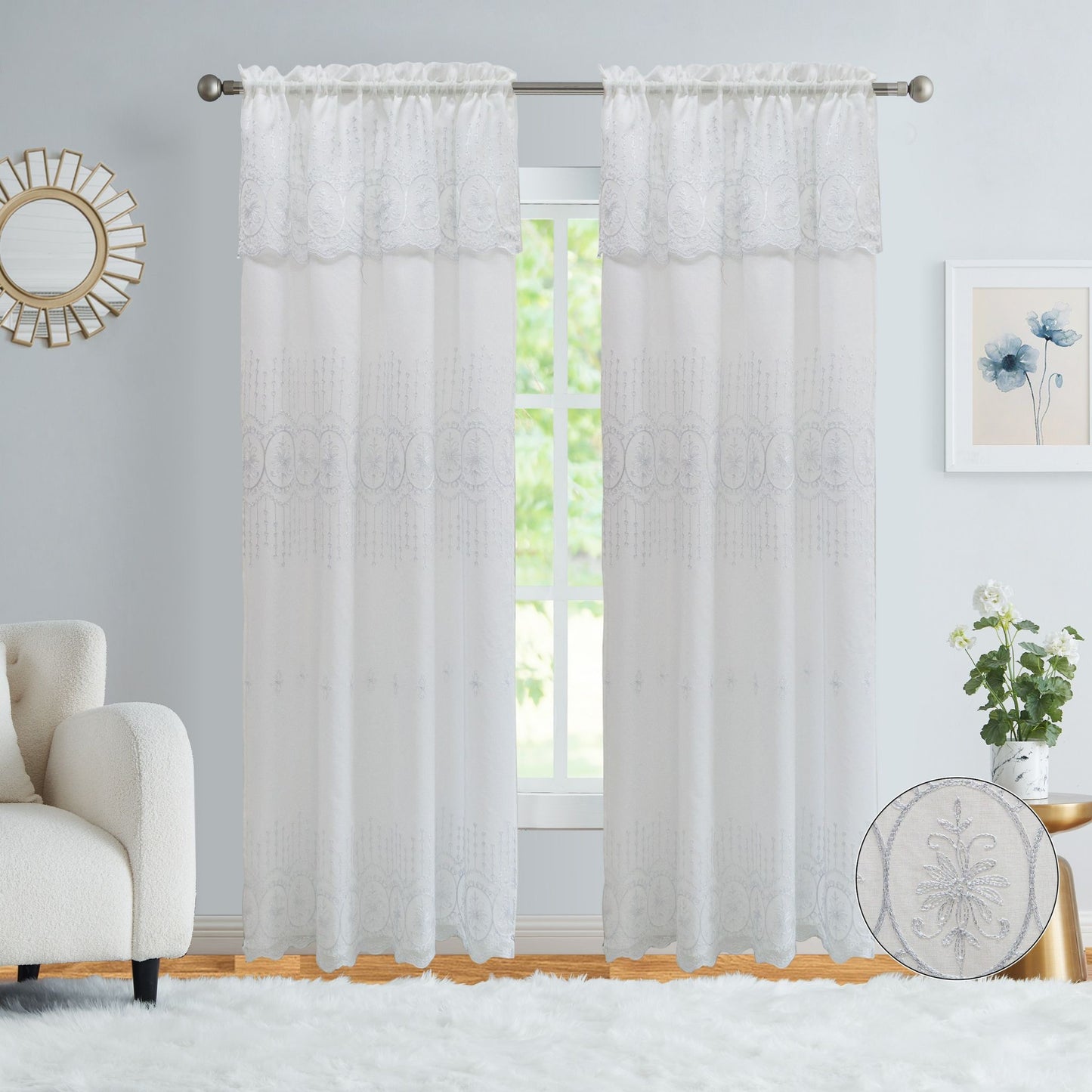 VANESSA EMBROIDERY PANEL-SIZE 54X84 WITH VALANCE AND BACKING