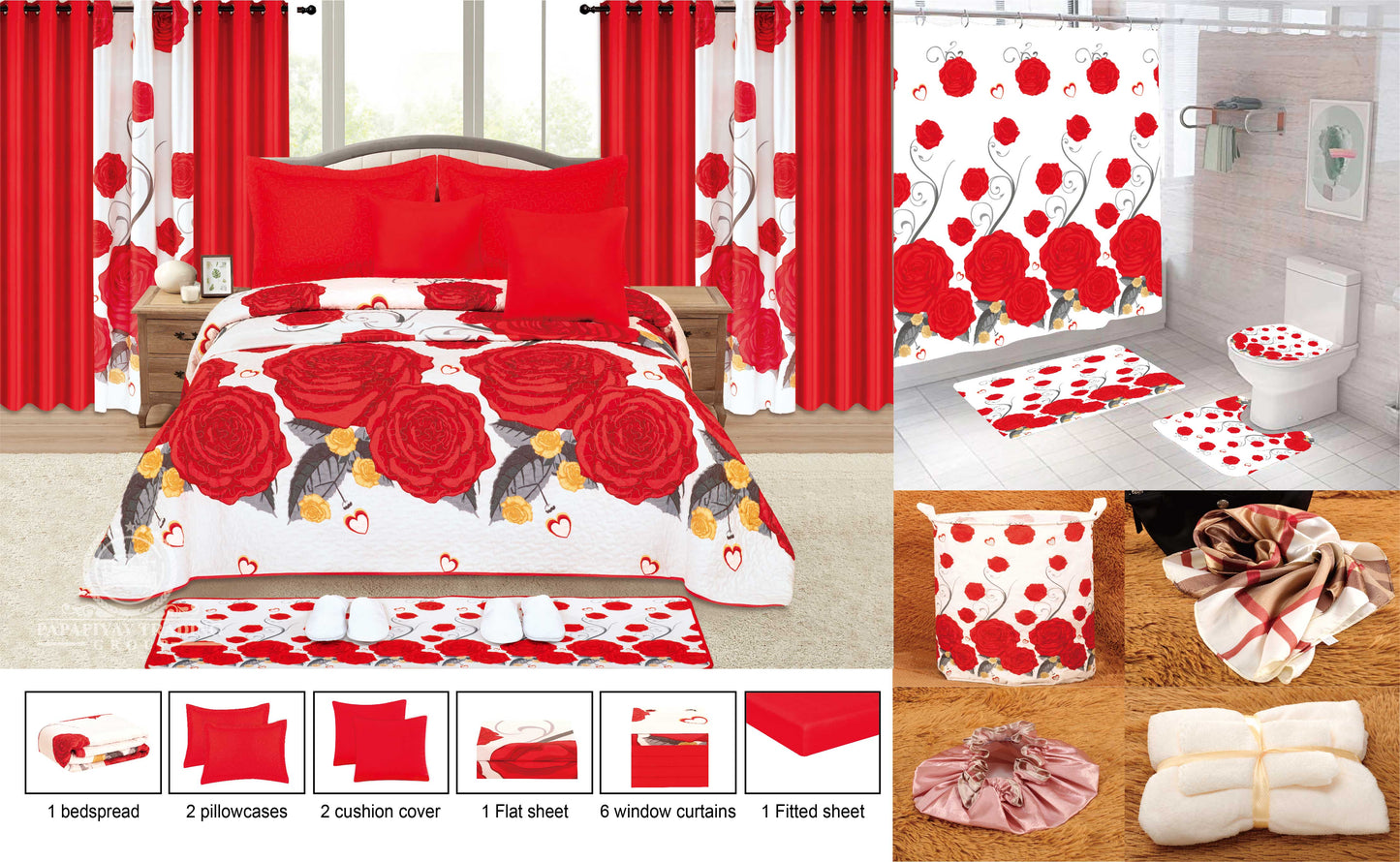25 Pcs Bedspread With Matching Curtains & Bath Decor