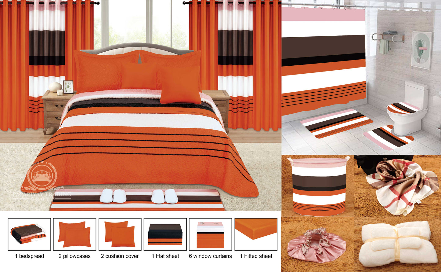 25 Pcs Bedspread With Matching Curtains & Bath Decor
