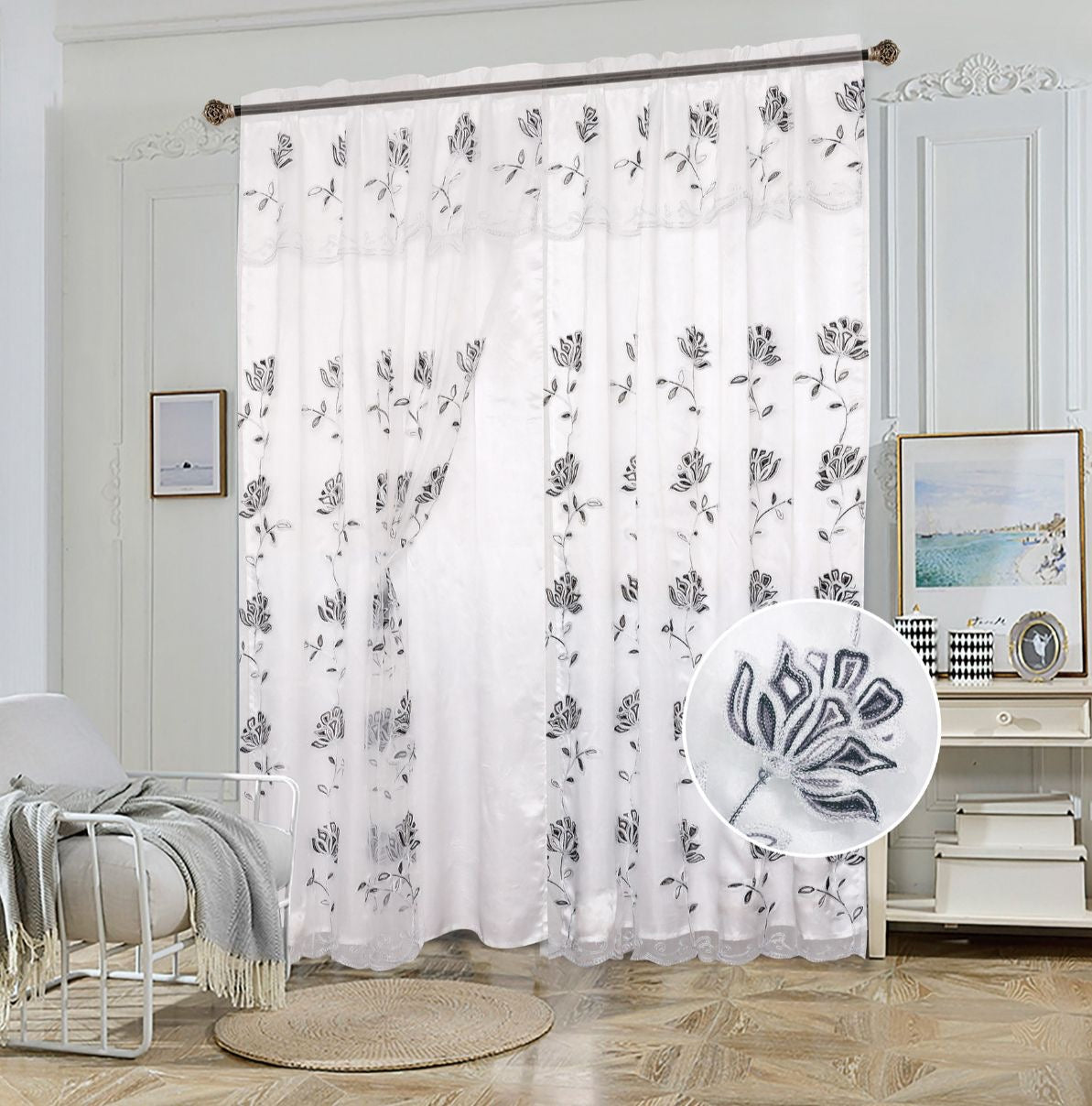 YASMIN EMBROIDERY PANEL-SIZE 54X84 WITH VALANCE AND BACKING