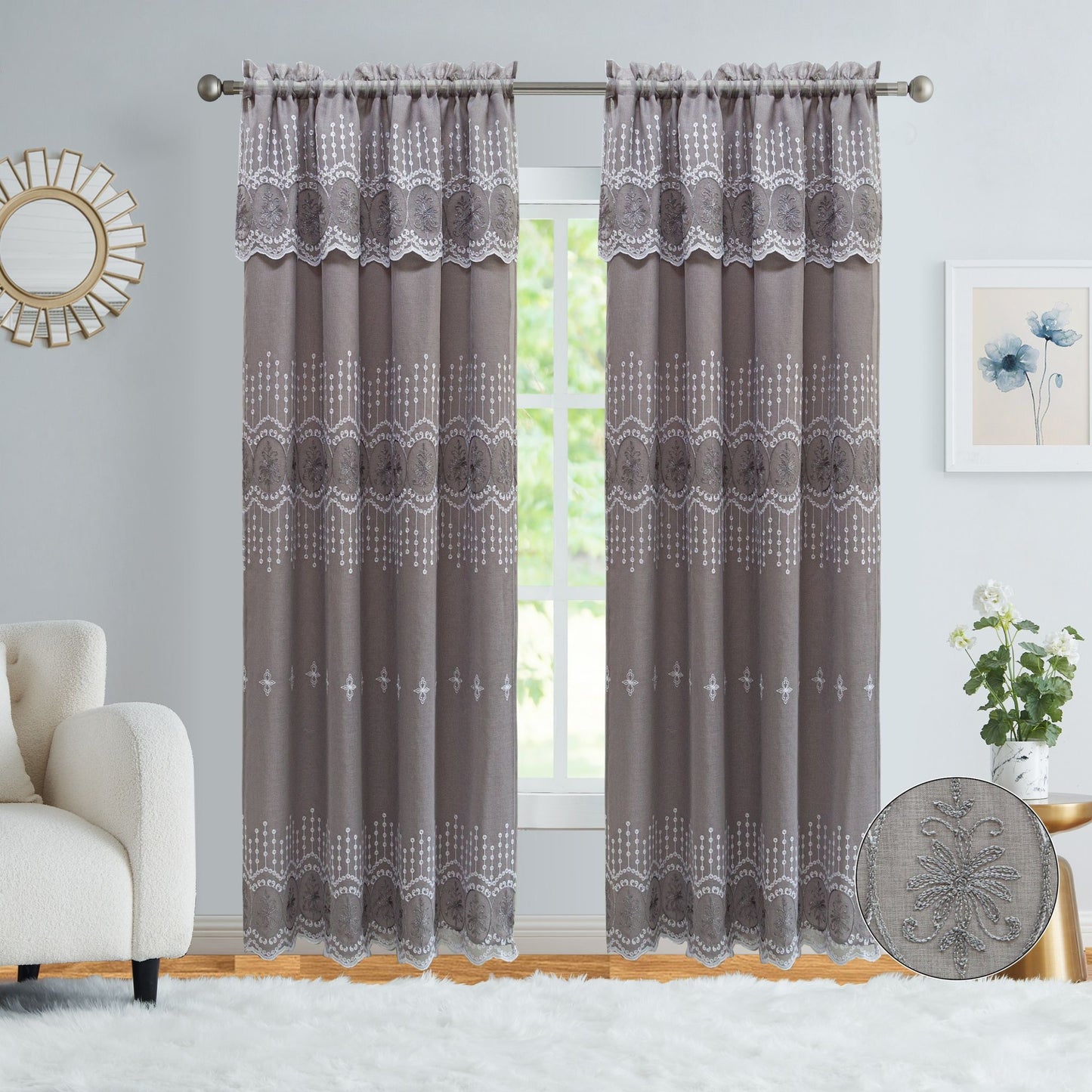VANESSA EMBROIDERY PANEL-SIZE 54X84 WITH VALANCE AND BACKING