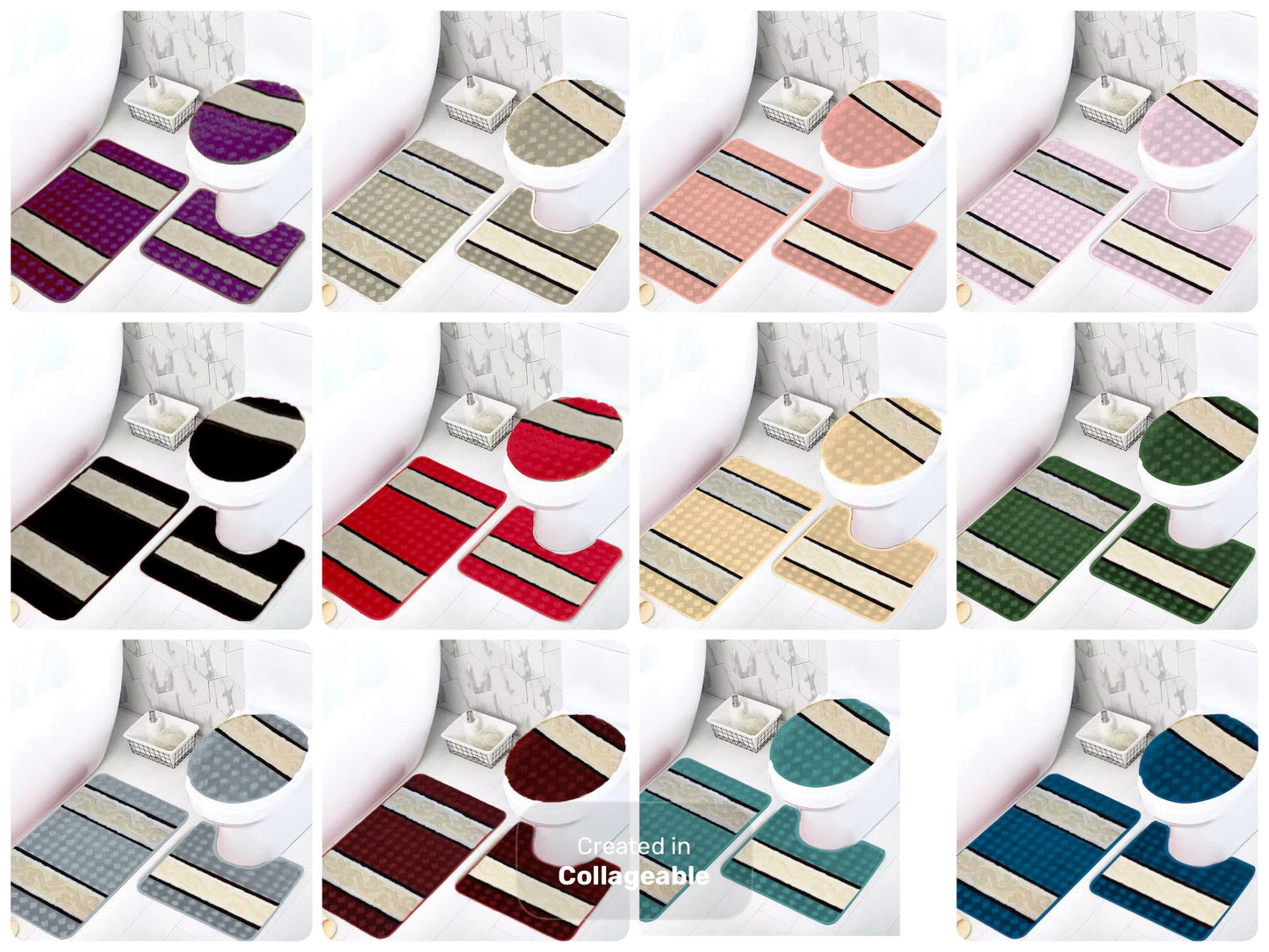 3PCS YASMIN BATH MATT SET 12 SETS PER BOX ASSORTED