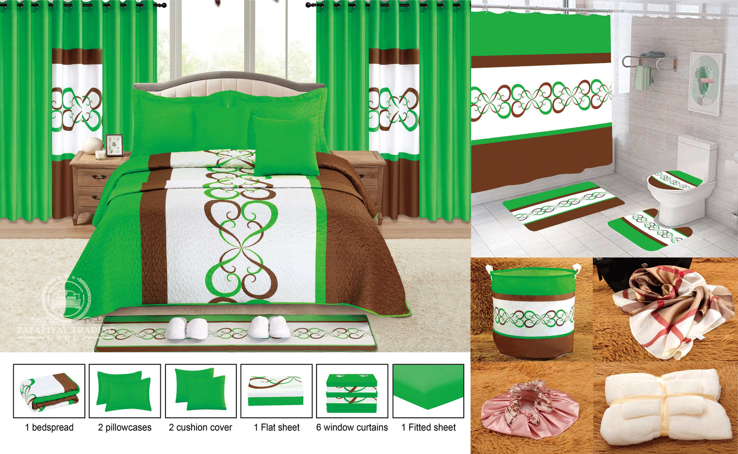 25 Pcs Bedspread With Matching Curtains & Bath Decor