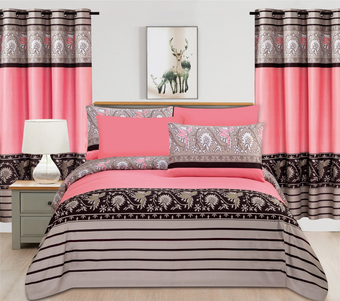 Sublime 8 Pcs Bed Sheet Set With Bonus Pair Of Curtains