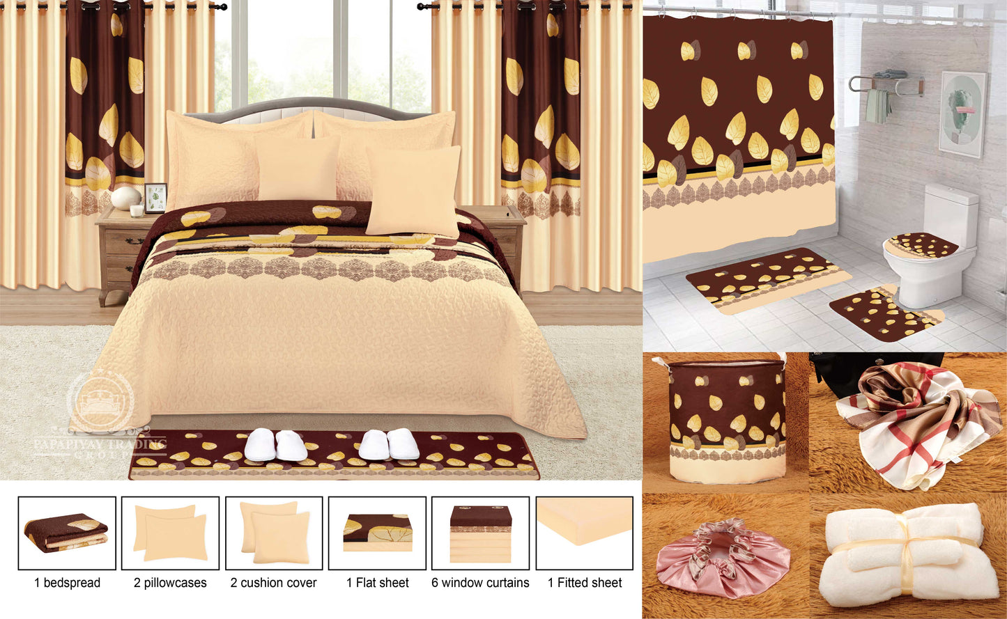 25 Pcs Bedspread With Matching Curtains & Bath Decor