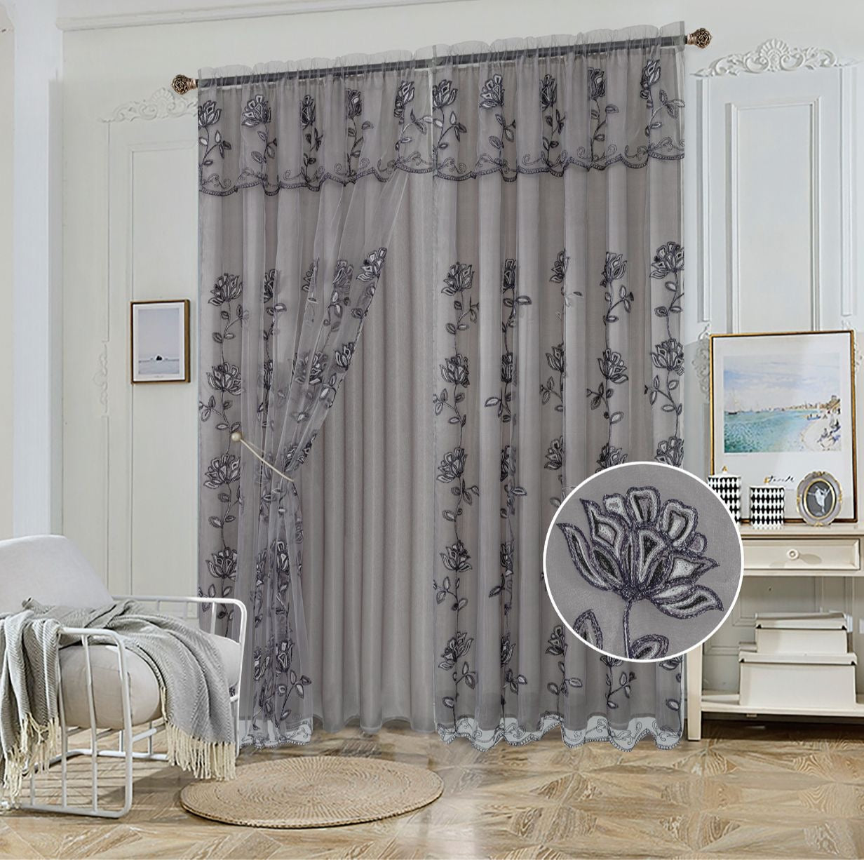 YASMIN EMBROIDERY PANEL-SIZE 54X84 WITH VALANCE AND BACKING