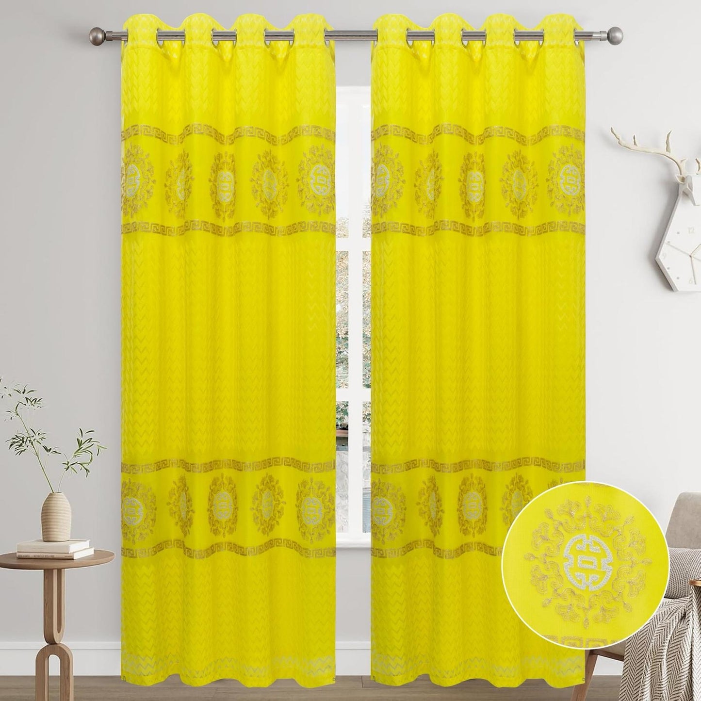LUCILLE EMBROIDERY SHEER WITH 8 GROMMETS PANEL-SIZE 54X84 WITH BACKING