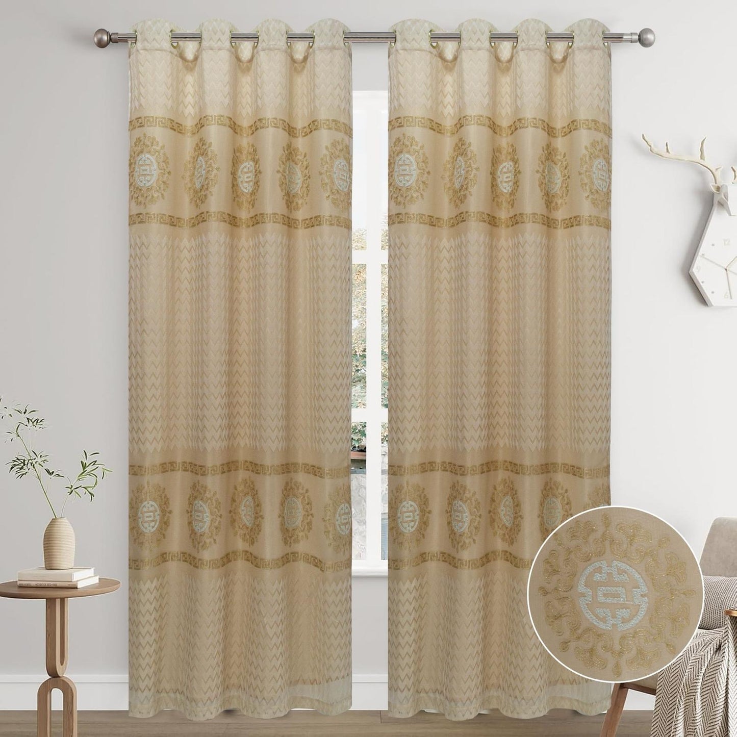 LUCILLE EMBROIDERY SHEER WITH 8 GROMMETS PANEL-SIZE 54X84 WITH BACKING