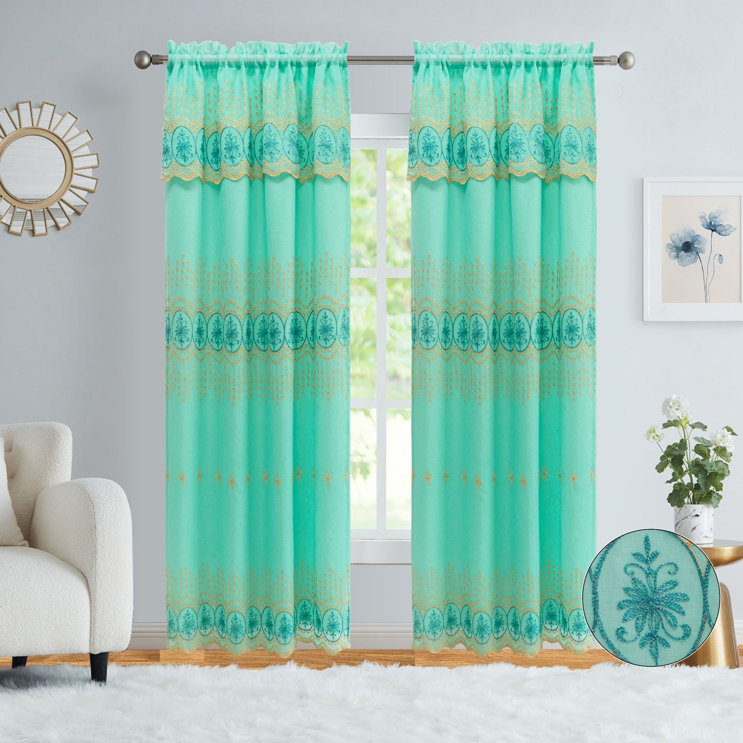 VANESSA EMBROIDERY PANEL-SIZE 54X84 WITH VALANCE AND BACKING