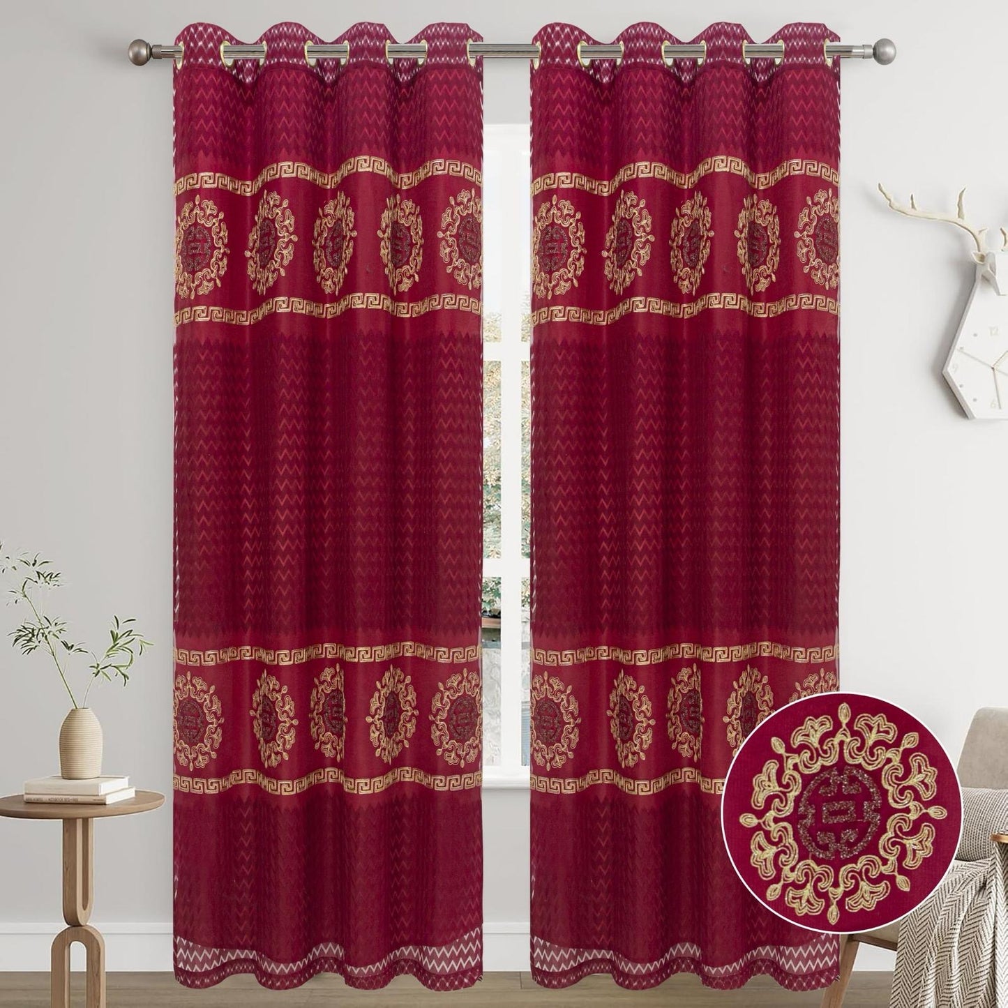 LUCILLE EMBROIDERY SHEER WITH 8 GROMMETS PANEL-SIZE 54X84 WITH BACKING