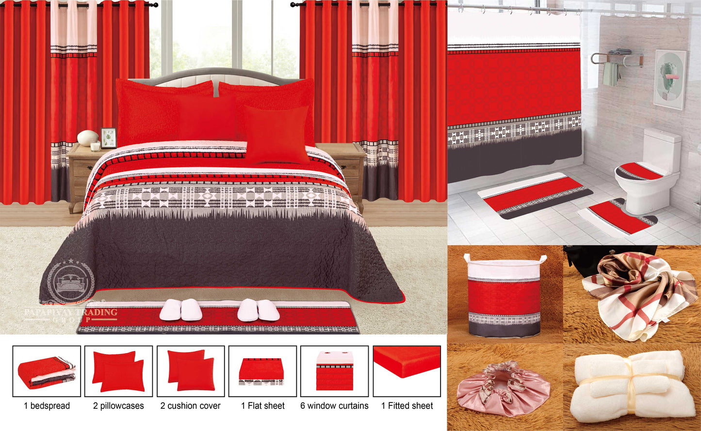 25 Pcs Bedspread With Matching Curtains & Bath Decor
