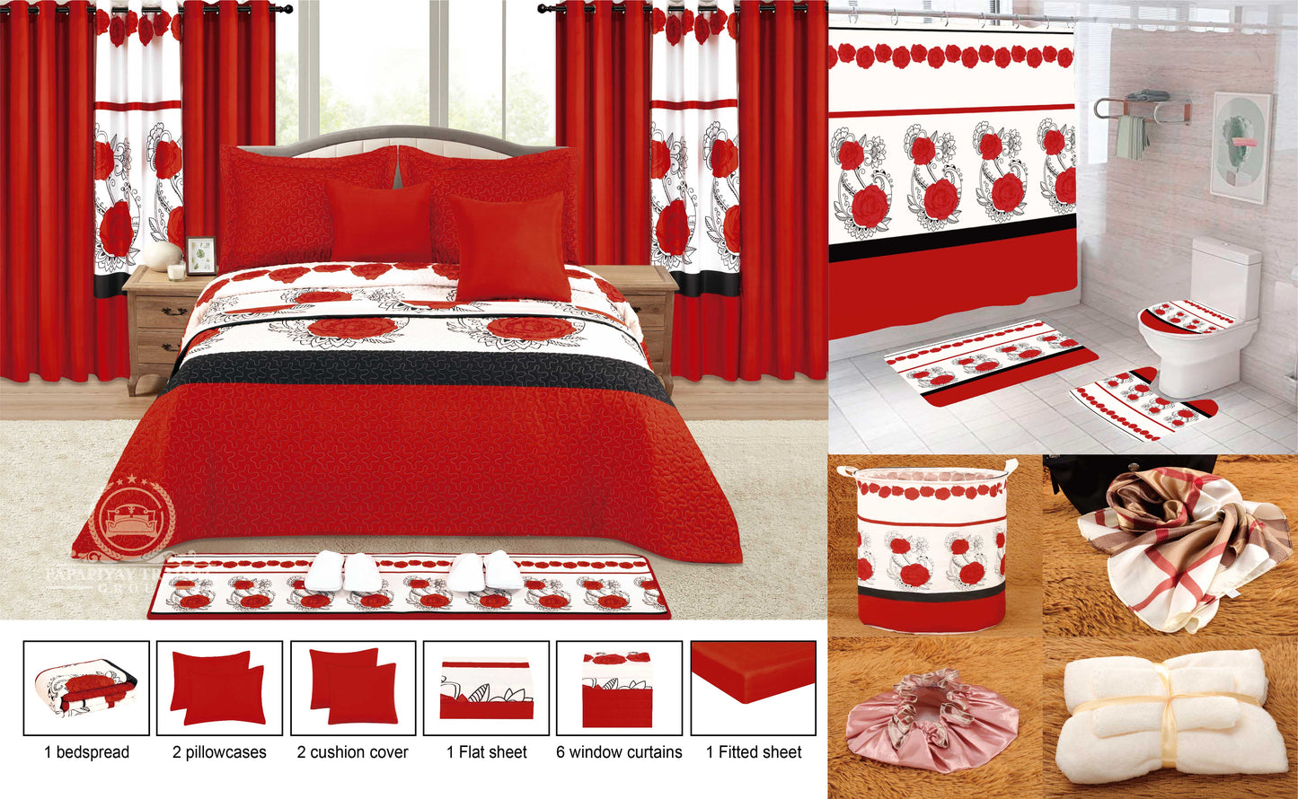 25 Pcs Bedspread With Matching Curtains & Bath Decor