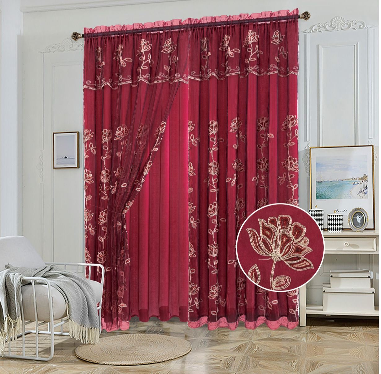 YASMIN EMBROIDERY PANEL-SIZE 54X84 WITH VALANCE AND BACKING