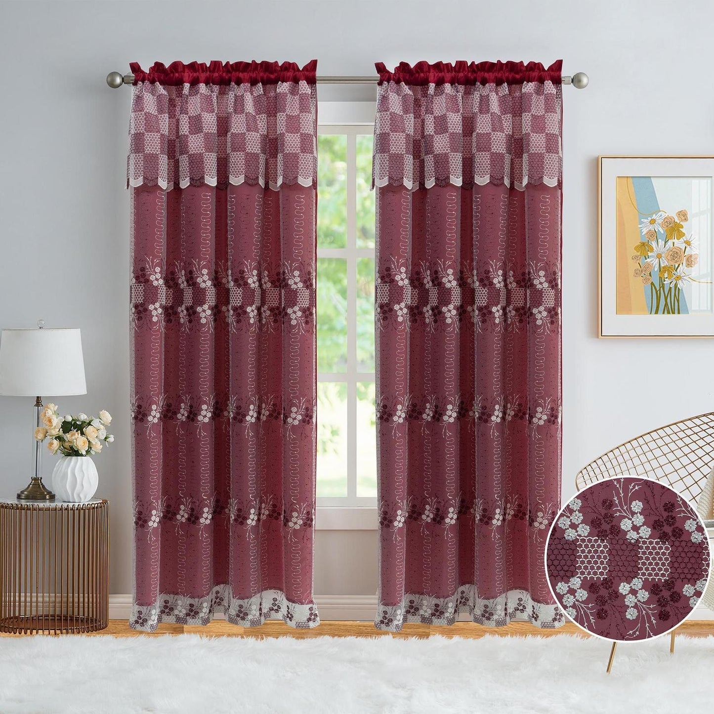 GRYSTAL EMBROIDERY PANEL-SIZE 54X84 WITH VALANCE AND BACKING