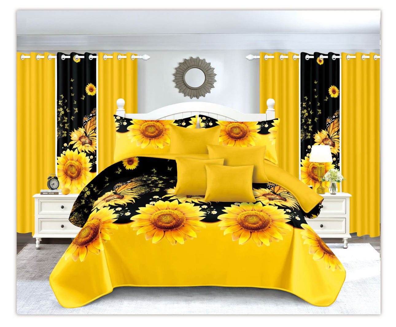 14 Pc Bedspread Set With 6 Matching Curtains