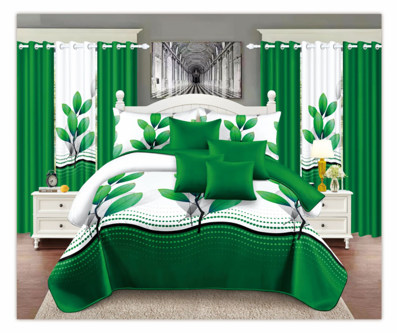 14 Pc Bedspread Set With 6 Matching Curtains