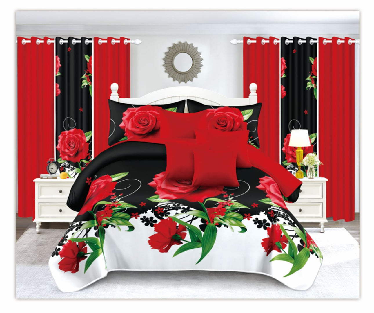 14 Pc Bedspread Set With 6 Matching Curtains