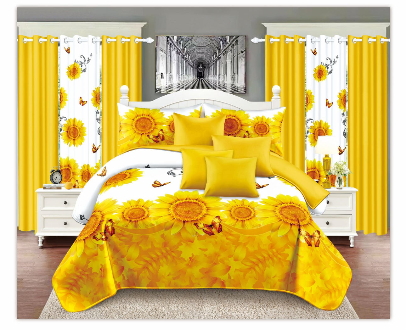 14 Pc Bedspread Set With 6 Matching Curtains