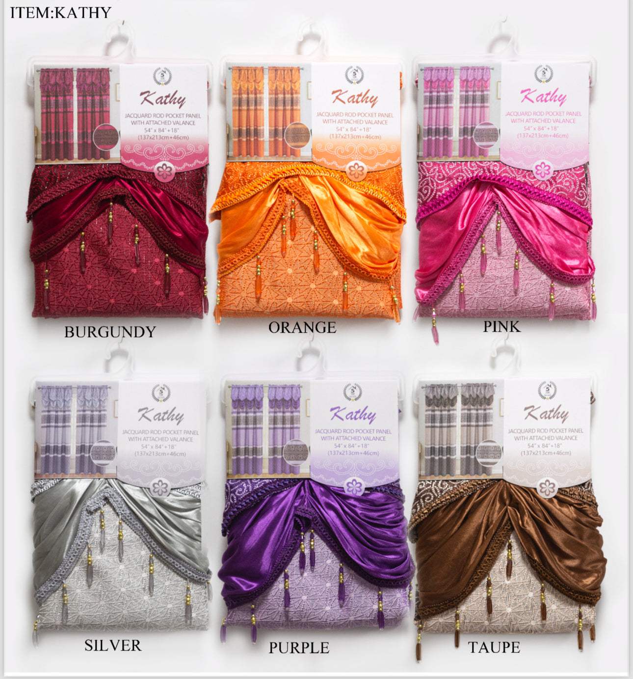 Kathy Jacquard Rod pocket Panel With attached valance