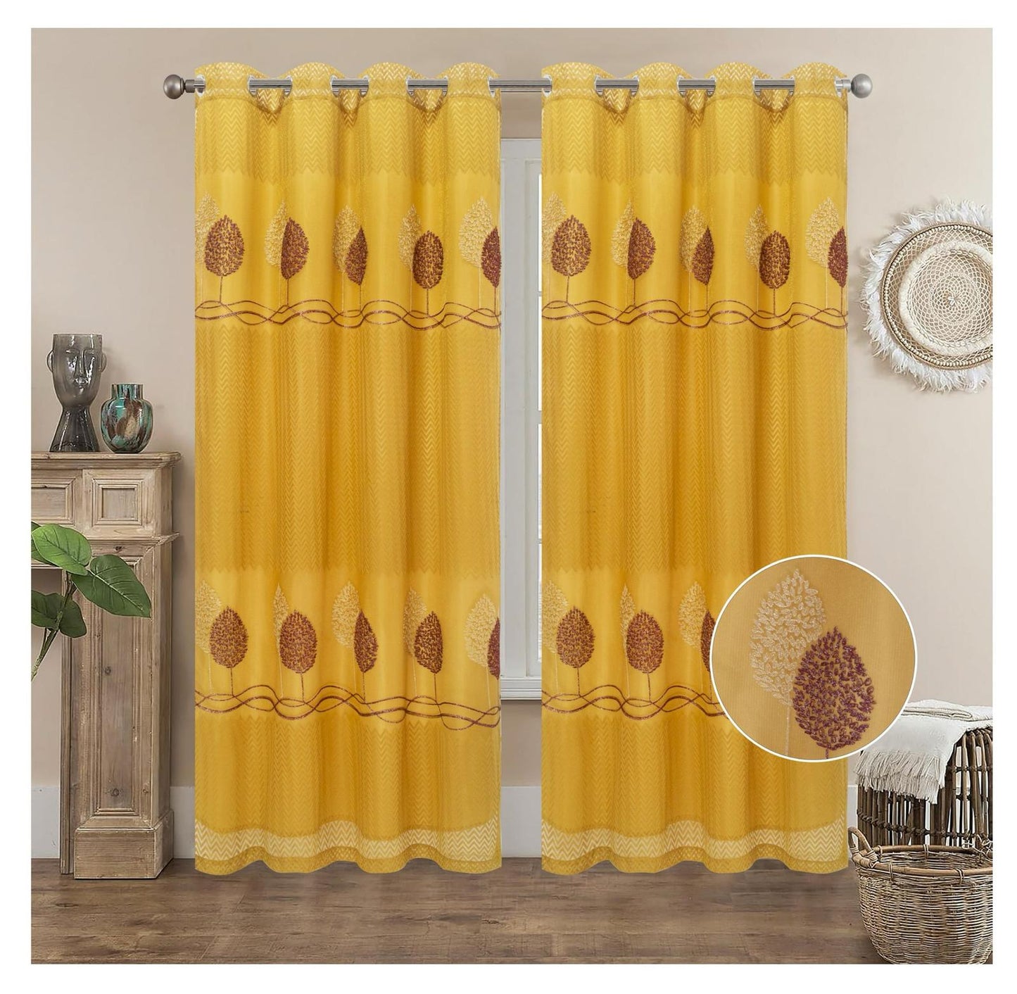 FLORA EMBROIDERY SHEER WITH 8 GROMMETS PANEL-SIZE 54X84 WITH BACKING