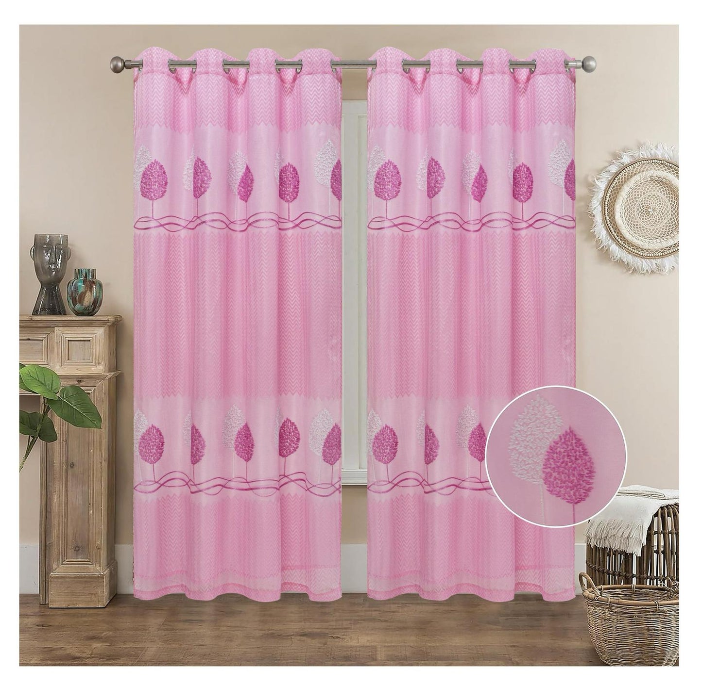 FLORA EMBROIDERY SHEER WITH 8 GROMMETS PANEL-SIZE 54X84 WITH BACKING