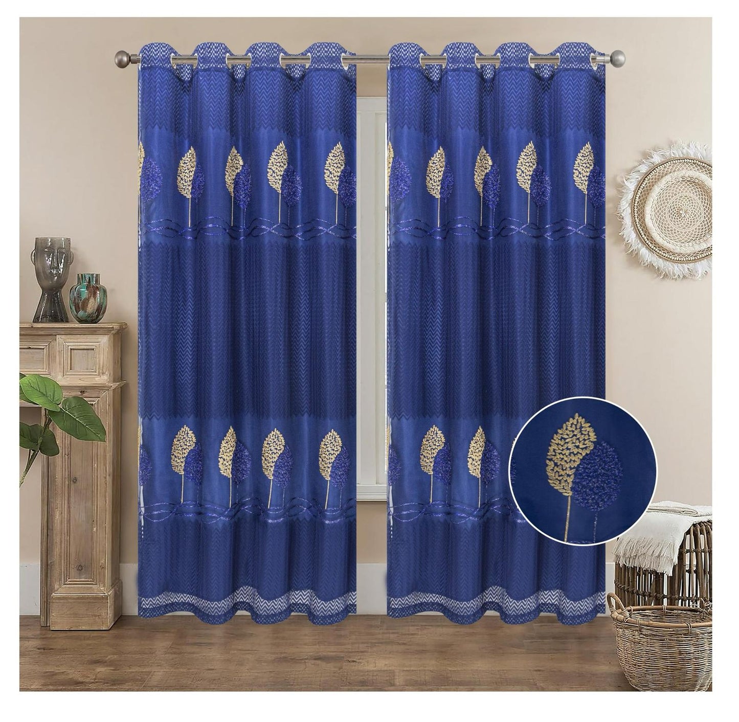 FLORA EMBROIDERY SHEER WITH 8 GROMMETS PANEL-SIZE 54X84 WITH BACKING