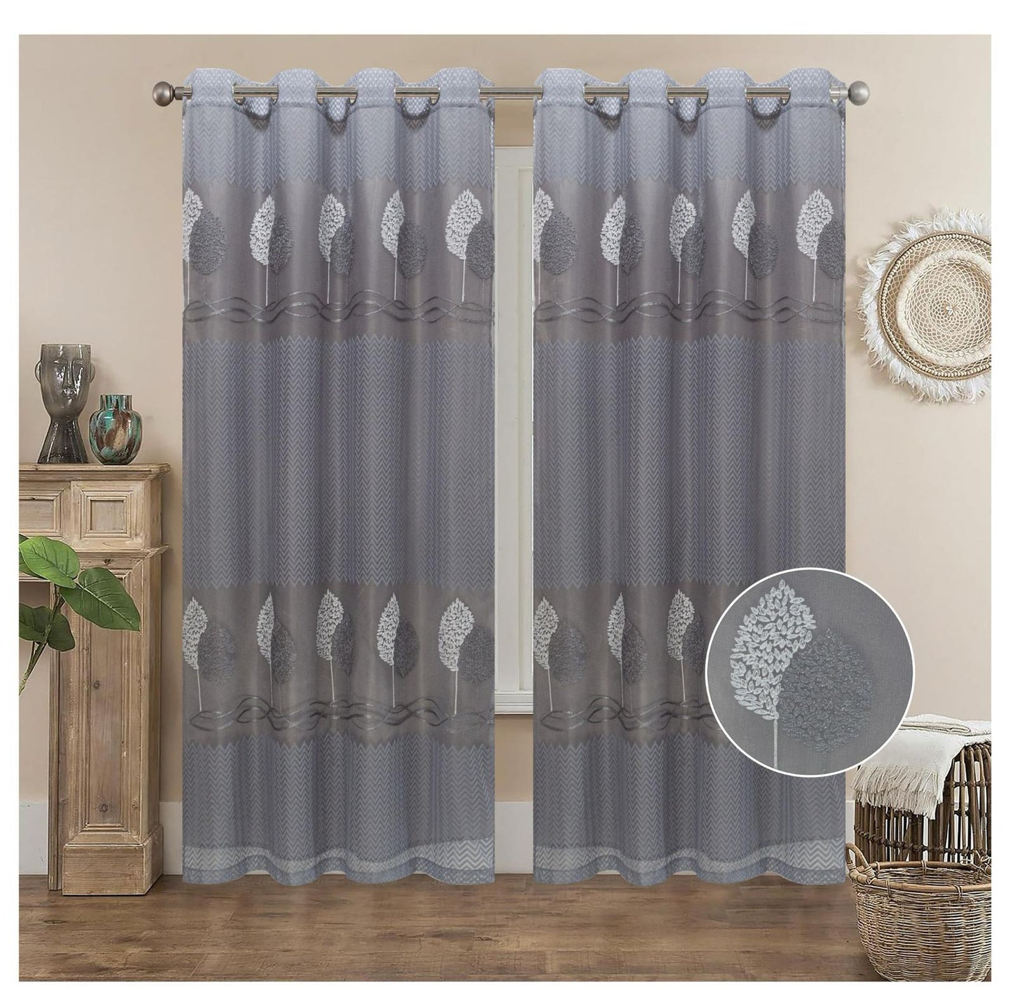 FLORA EMBROIDERY SHEER WITH 8 GROMMETS PANEL-SIZE 54X84 WITH BACKING