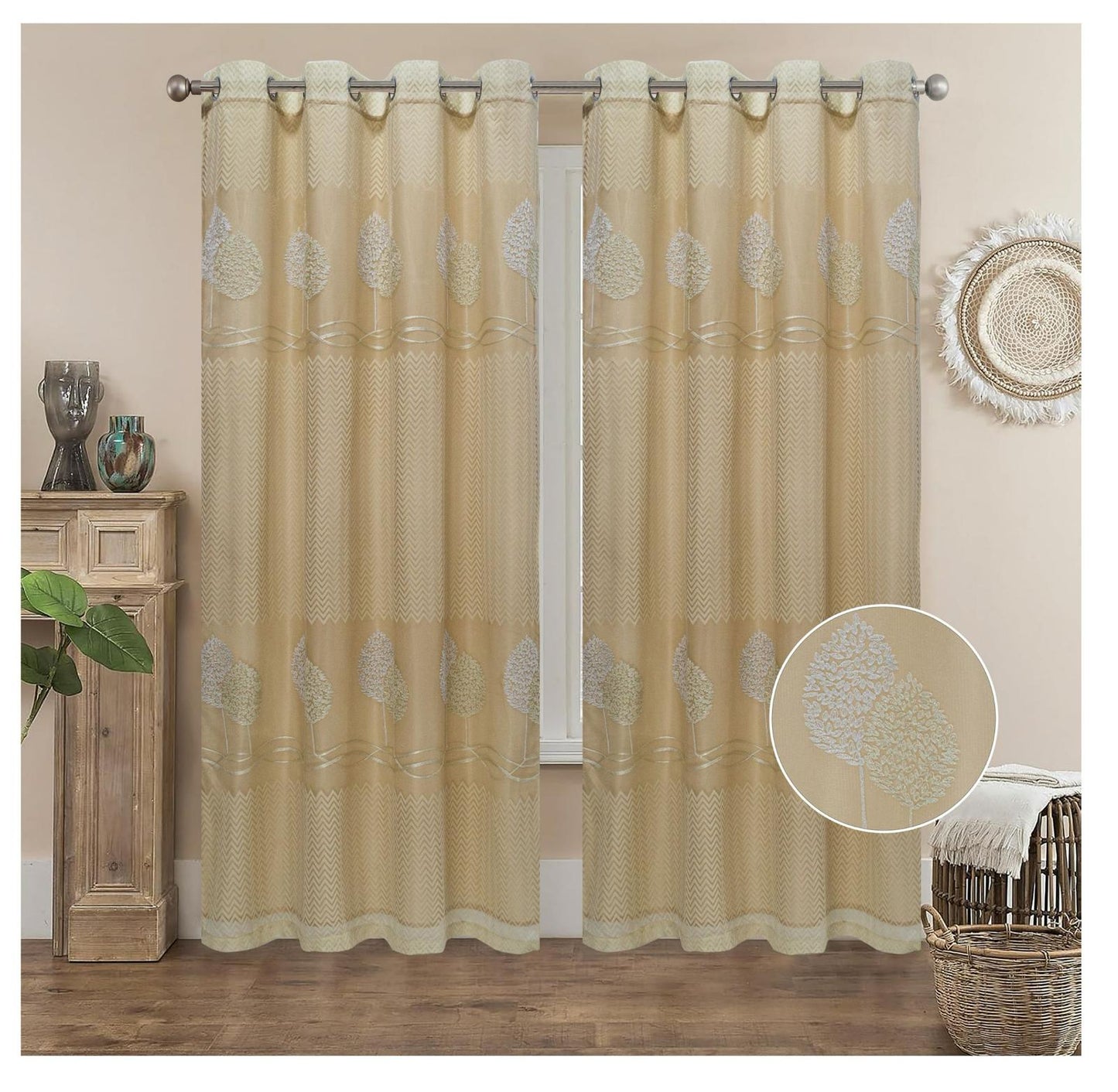 FLORA EMBROIDERY SHEER WITH 8 GROMMETS PANEL-SIZE 54X84 WITH BACKING
