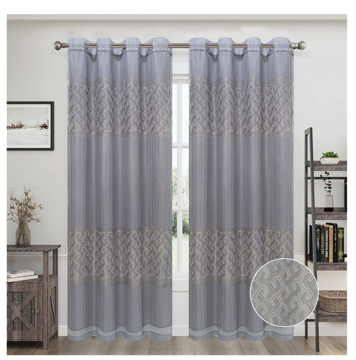 JESSIE EMBROIDERY SHEER WITH 8 GROMMETS PANEL-SIZE 54X84 WITH BACKING